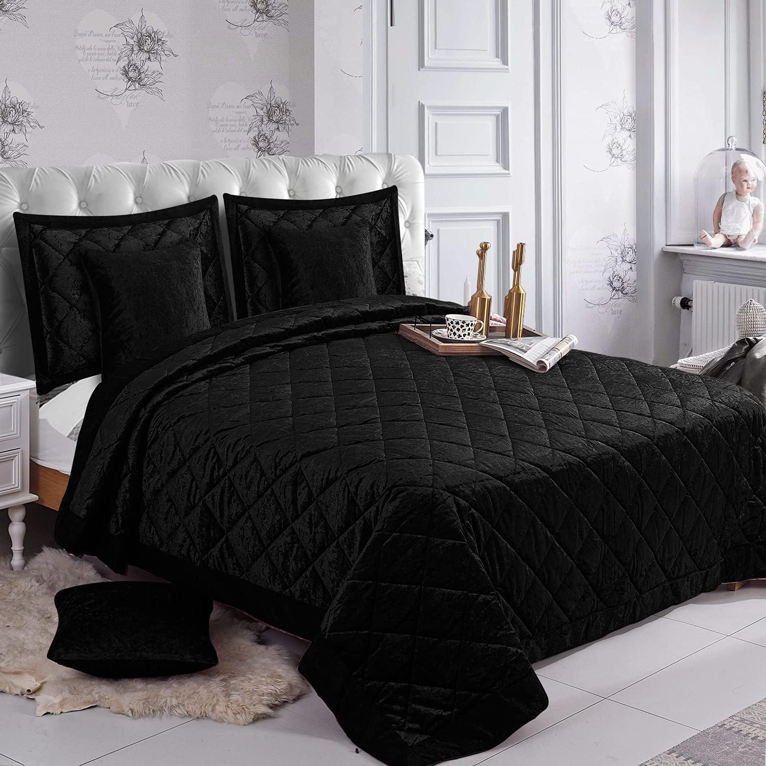 SAIMAZ 5-piece crushed velvet quilted bedspread set with pillow and cushion covers