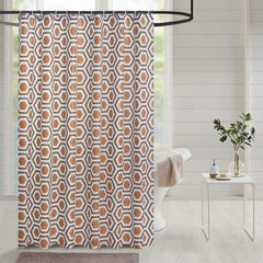 SAIMAZ waterproof shower curtain with steel eyelets and 12 hooks in a modern bathroom
