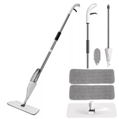 SAIMAZ spray mop set with two reusable microfiber pads on a hardwood floor