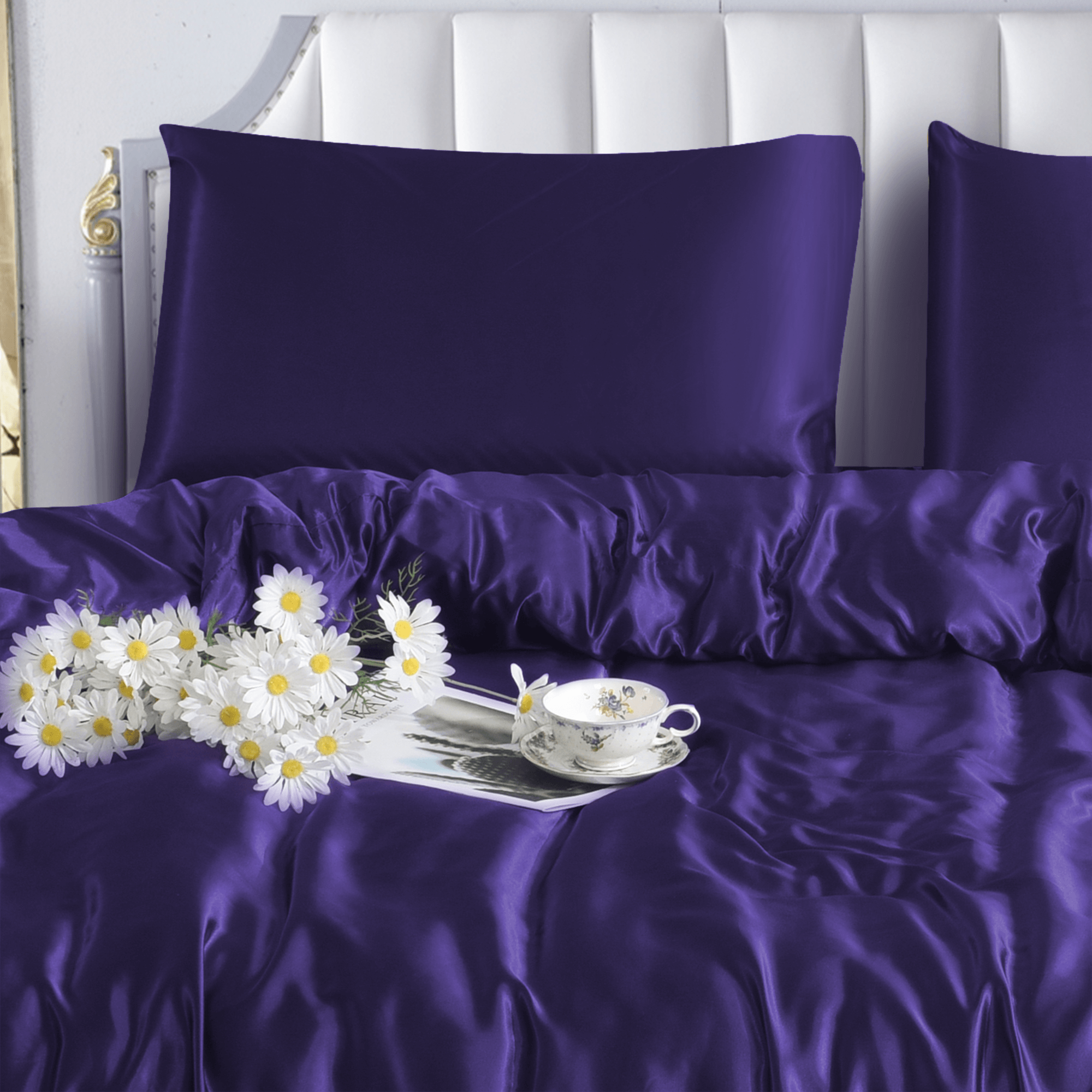 Luxury 3 PCS Satin Silk Duvet Set – Deep Purple Bedding Collection