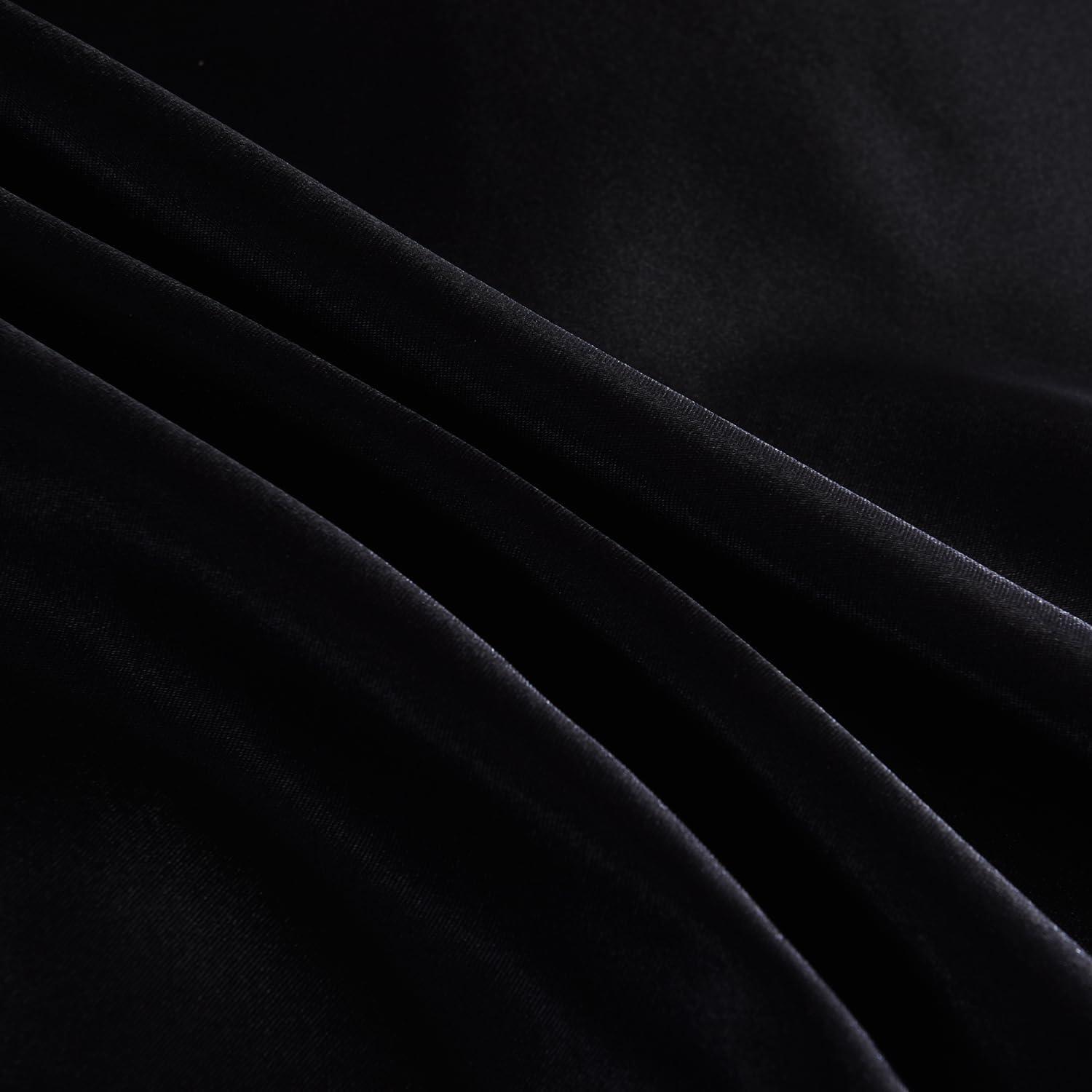 6PC BLACK Satin Bedding Set – Duvet, Fitted Sheet & Pillow Covers