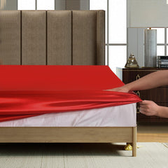 6PC Scarlet Red Satin Bed Set – Includes Duvet, Fitted Sheet & Pillow Covers